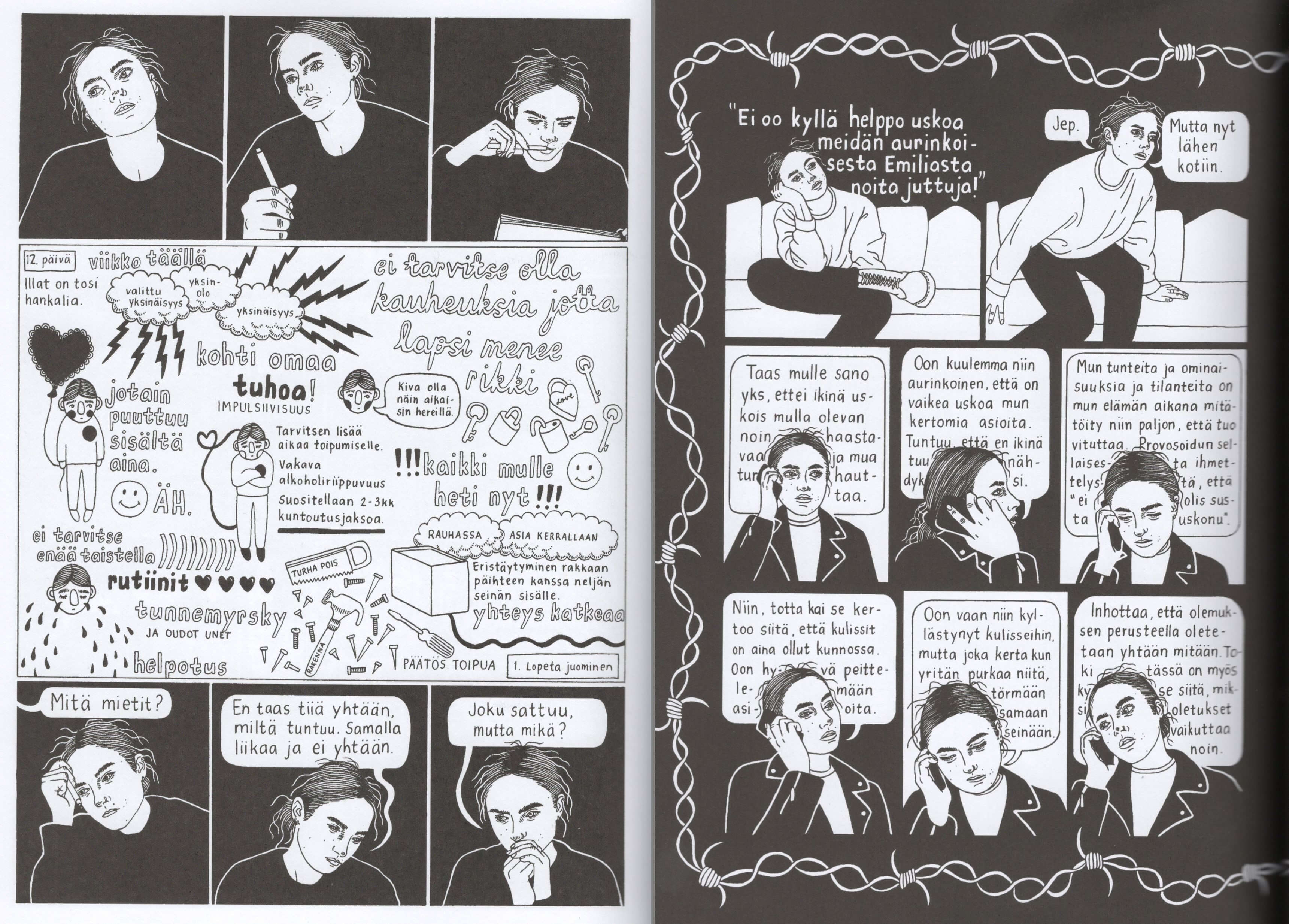 Sivut 84 ja 146 Emilia Laatikaisen teoksesta Ei ois susta uskonu.