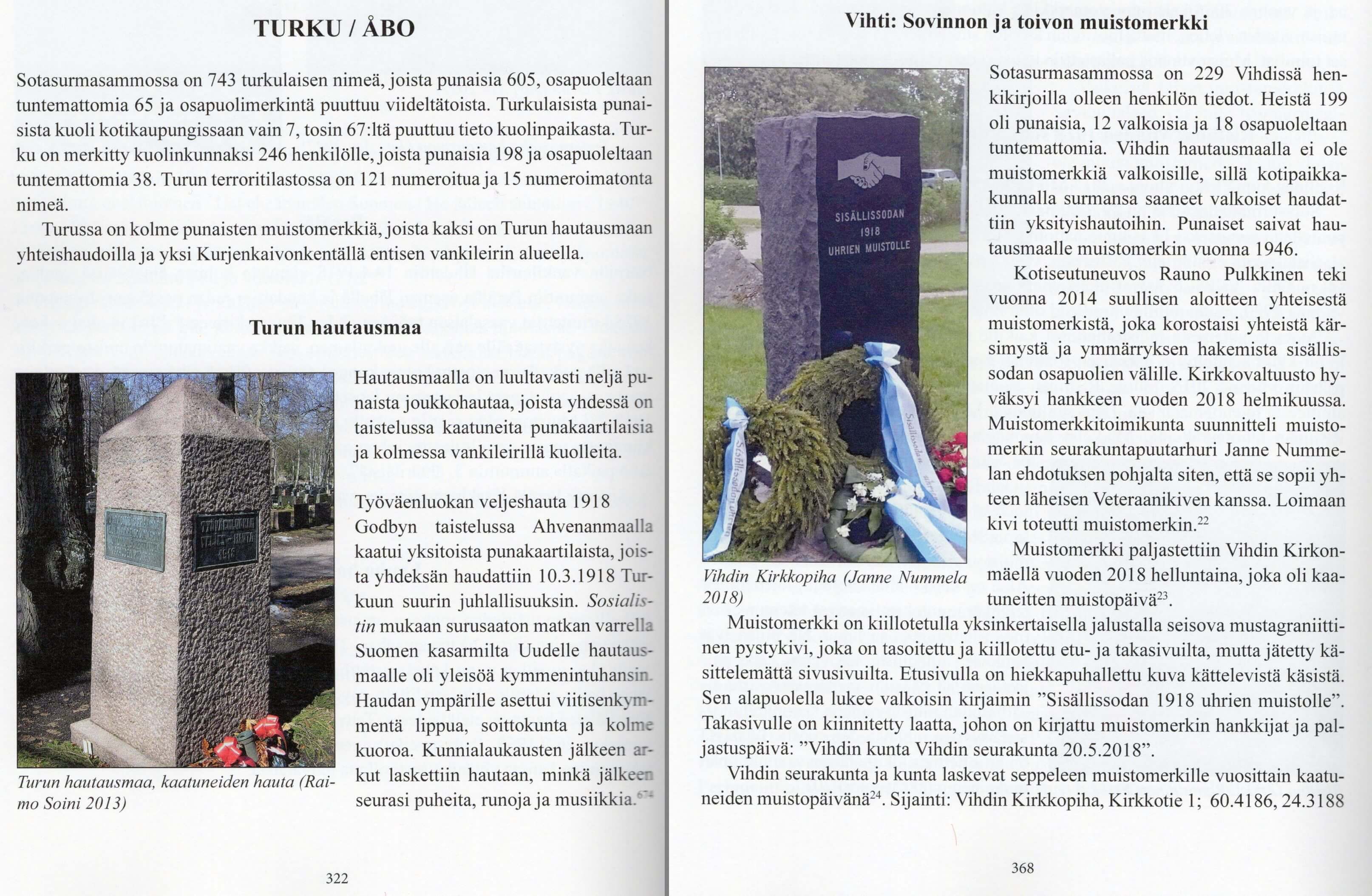 Kaksi esimerkkiä muistomerkeistä Anna Sirolan teoksesta Vakaumuksensa puolesta.